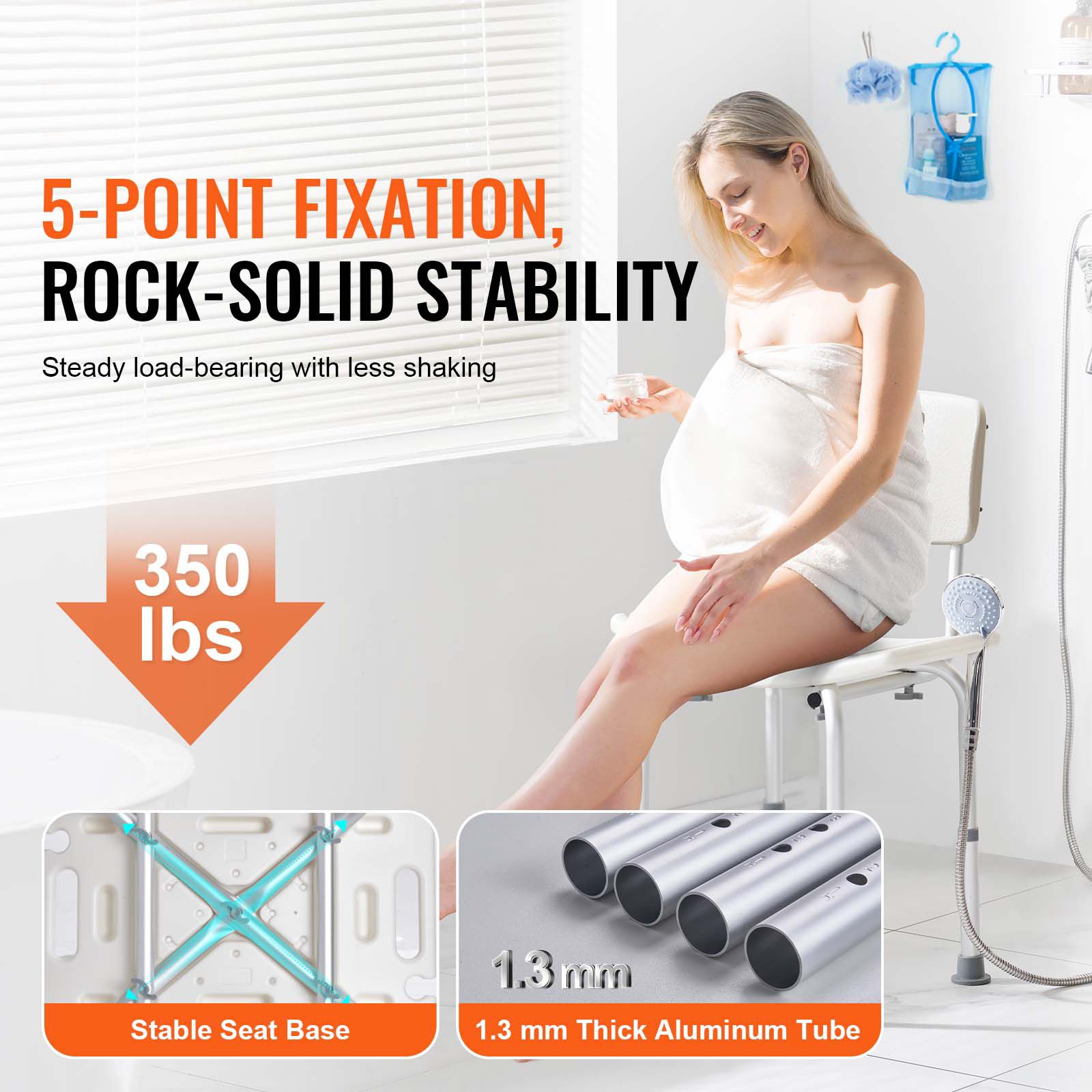 Shower Chair, Shower Seat with Back, Adjustable Height Shower Stool, Shower Chair for Inside Shower Bathtub, Non-slip Bathroom Bench Bath Chair for Elderly Disabled Handicap, 158.8 kg Capacity