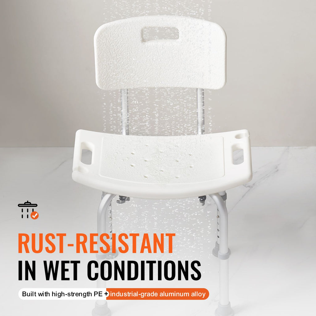 Shower Chair, Shower Seat with Back, Adjustable Height Shower Stool, Shower Chair for Inside Shower Bathtub, Non-slip Bathroom Bench Bath Chair for Elderly Disabled Handicap, 158.8 kg Capacity