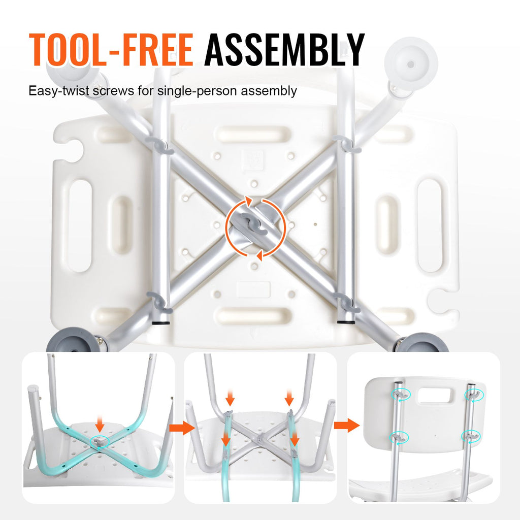 Shower Chair, Shower Seat with Back, Adjustable Height Shower Stool, Shower Chair for Inside Shower Bathtub, Non-slip Bathroom Bench Bath Chair for Elderly Disabled Handicap, 158.8 kg Capacity