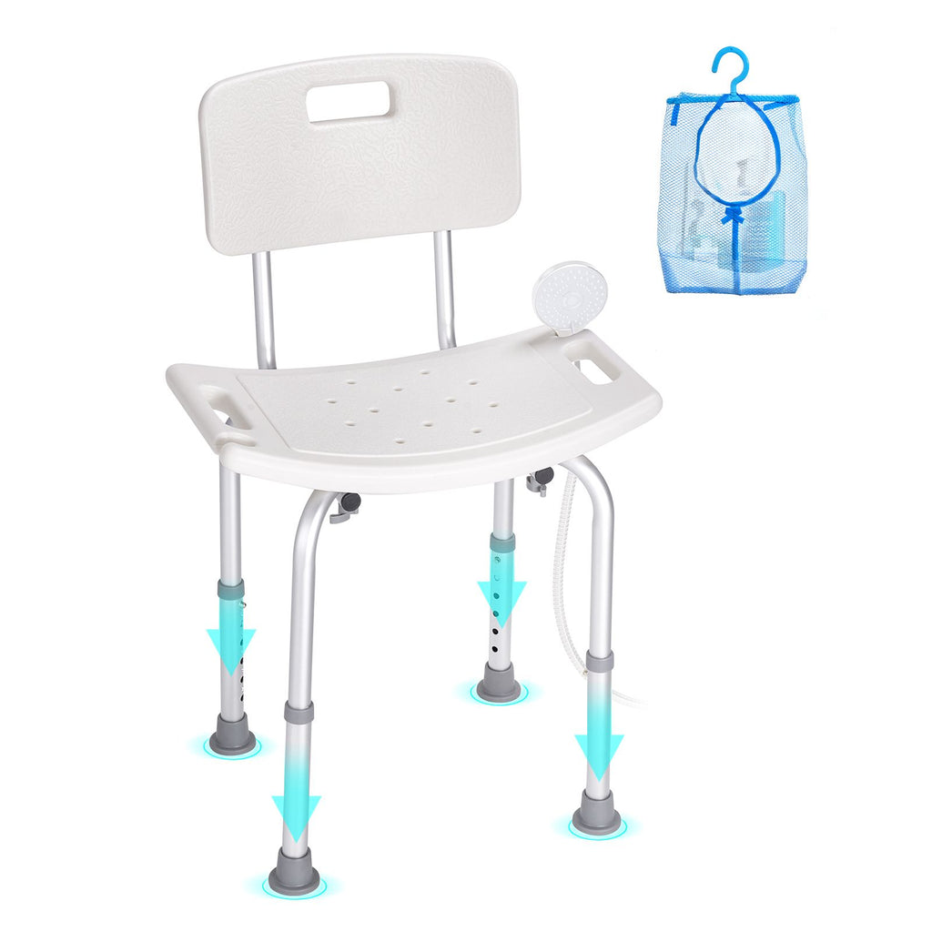 Shower Chair, Shower Seat with Back, Adjustable Height Shower Stool, Shower Chair for Inside Shower Bathtub, Non-slip Bathroom Bench Bath Chair for Elderly Disabled Handicap, 158.8 kg Capacity
