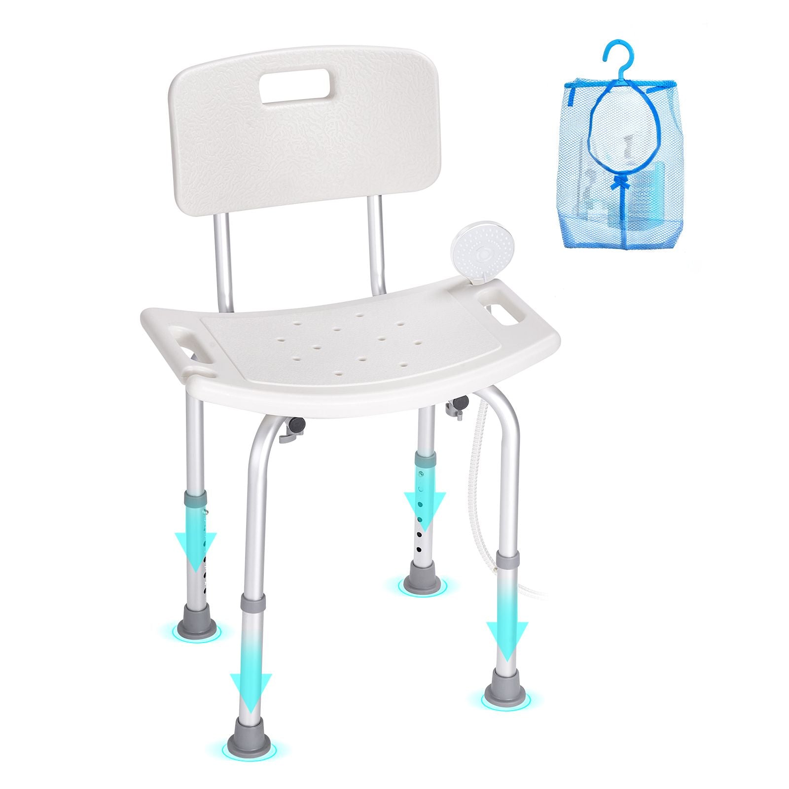 Shower Chair, Shower Seat with Back, Adjustable Height Shower Stool, Shower Chair for Inside Shower Bathtub, Non-slip Bathroom Bench Bath Chair for Elderly Disabled Handicap, 158.8 kg Capacity