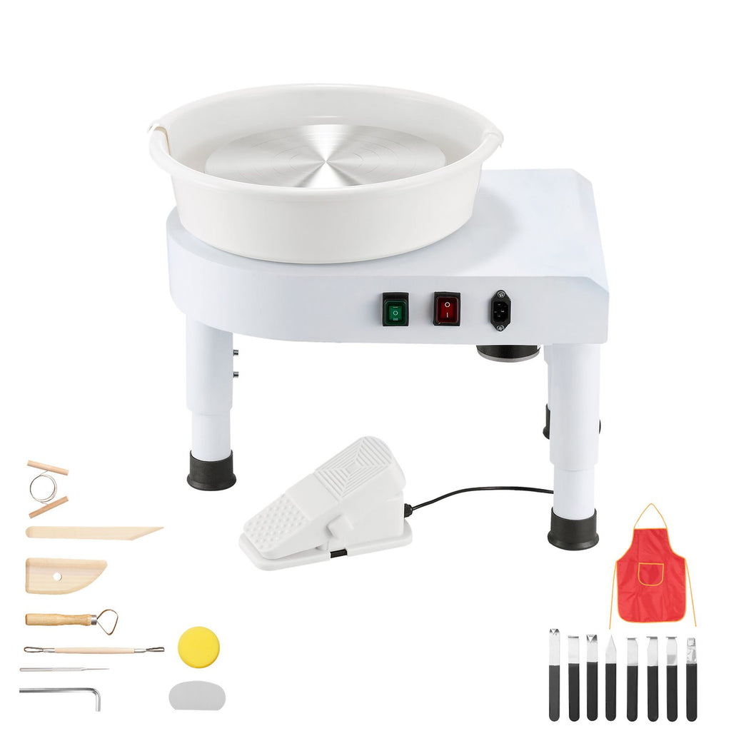 Pottery Wheel, 28 cm Ceramic Wheel Forming Machine, 60-300 RPM Speed Adjustable Foot Pedal, Adjustable Lift Leg, Detachable Basin, Complete Tool Accessory Kit for Work Art Craft DIY, White