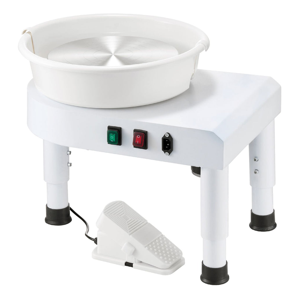 Pottery Wheel, 28 cm Ceramic Wheel Forming Machine, 60-300 RPM Speed Adjustable Foot Pedal, Adjustable Lift Leg, Detachable Basin, Complete Tool Accessory Kit for Work Art Craft DIY, White