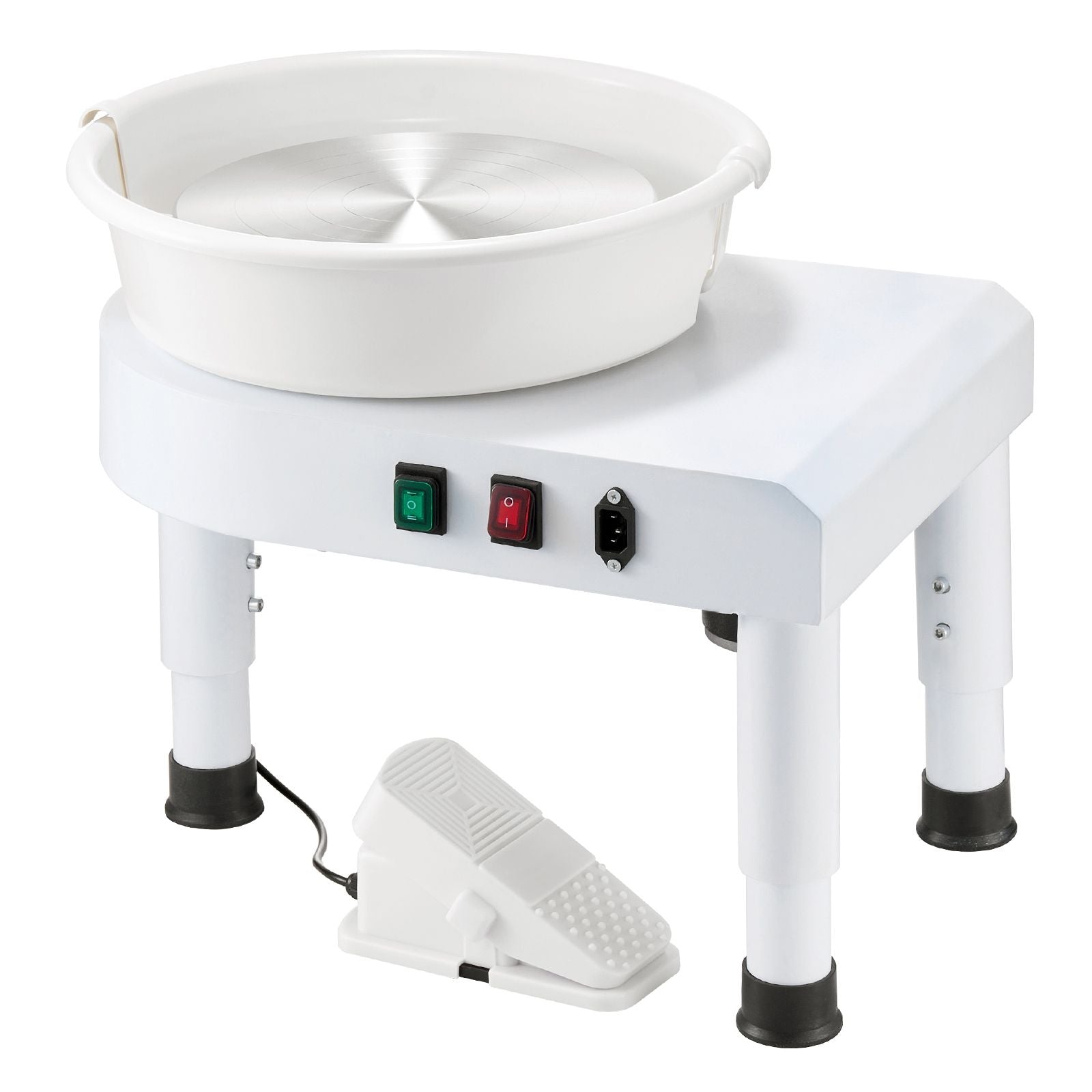 Pottery Wheel, 28 cm Ceramic Wheel Forming Machine, 60-300 RPM Speed Adjustable Foot Pedal, Adjustable Lift Leg, Detachable Basin, Complete Tool Accessory Kit for Work Art Craft DIY, White