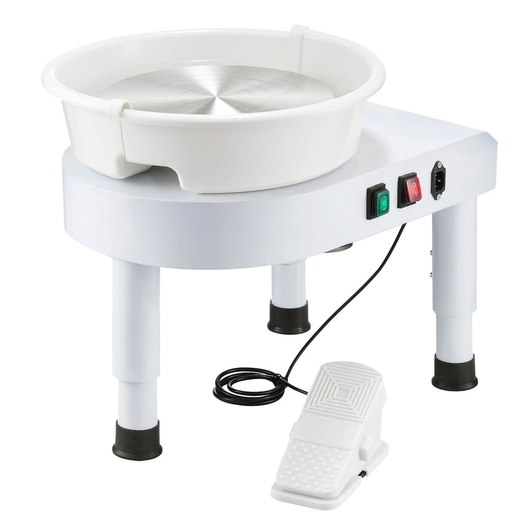 Pottery Wheel, 28 cm Ceramic Wheel Forming Machine, 60-300 RPM Speed Adjustable Foot Pedal, Adjustable Lift Leg, Detachable Basin, Complete Tool Accessory Kit for Work Art Craft DIY, White
