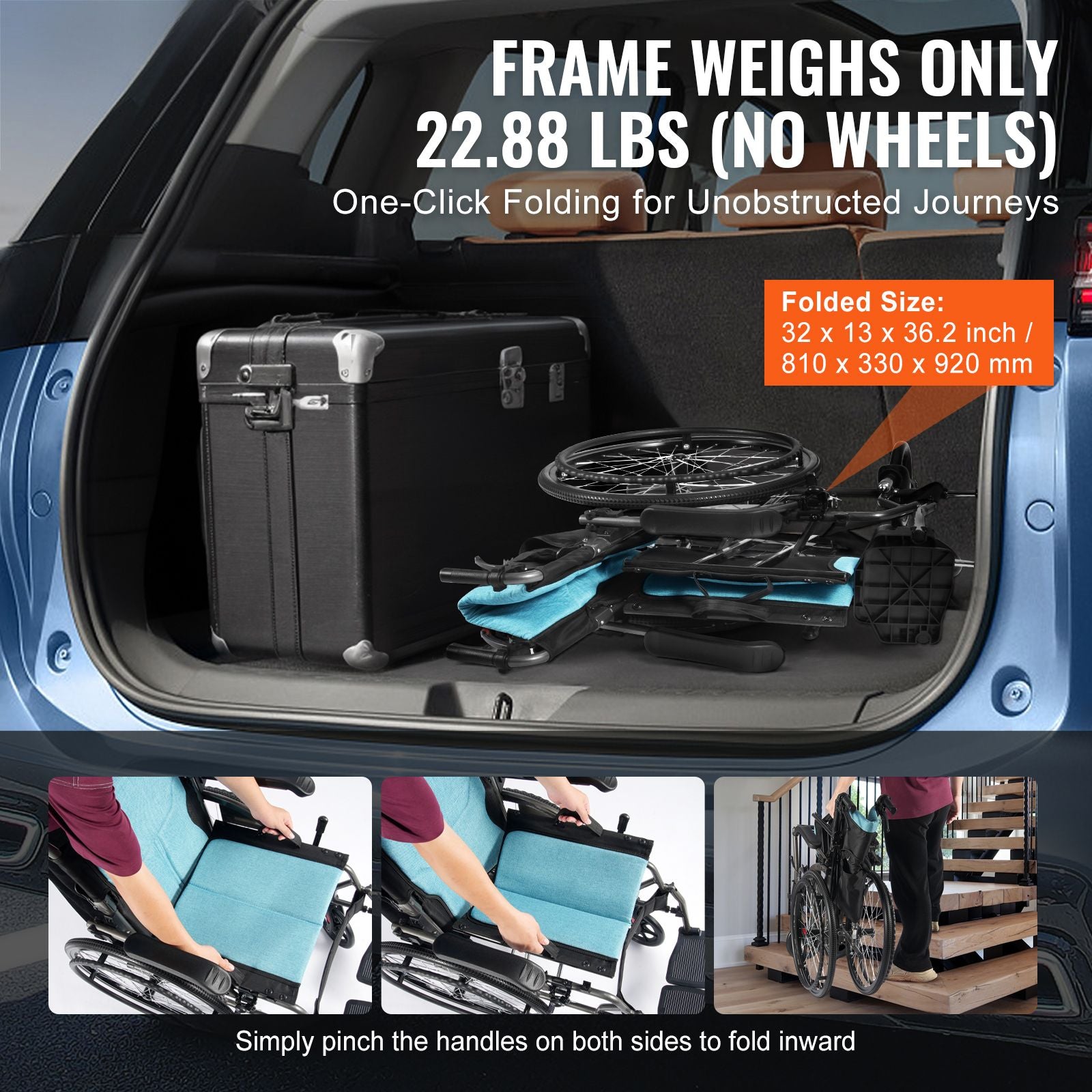 Wheelchair, Durable Aluminum Alloy Ultra-Lightweight Wheelchairs, Portable Wheelchair with Flip-Back Desk-Length Arms, 3-Position Adjustable Footrests, 18-Inch Wide Seat, 250lbs Weight Capacity