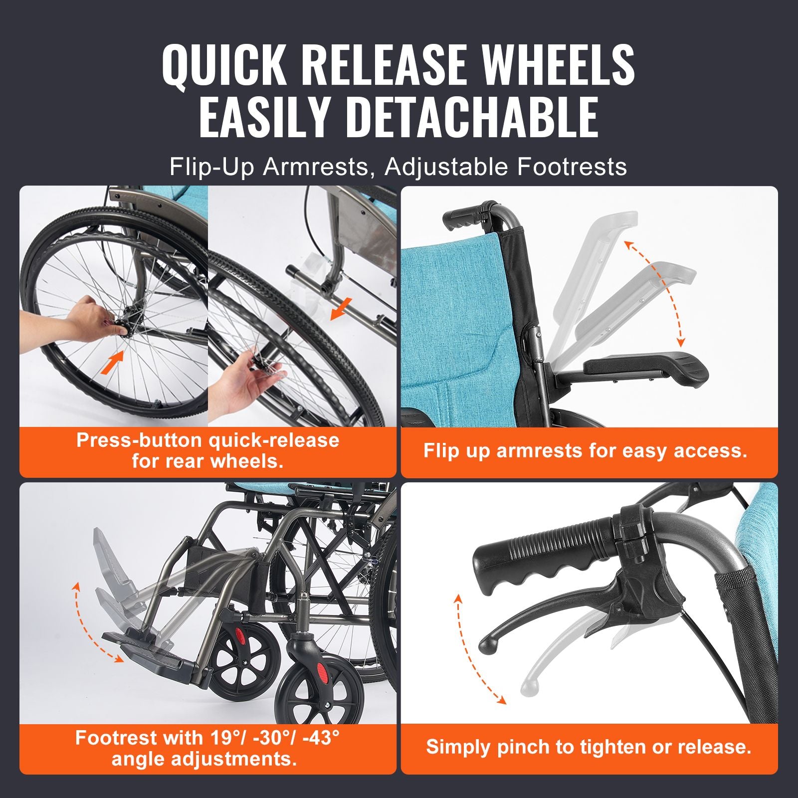 Wheelchair, Durable Aluminum Alloy Ultra-Lightweight Wheelchairs, Portable Wheelchair with Flip-Back Desk-Length Arms, 3-Position Adjustable Footrests, 18-Inch Wide Seat, 250lbs Weight Capacity