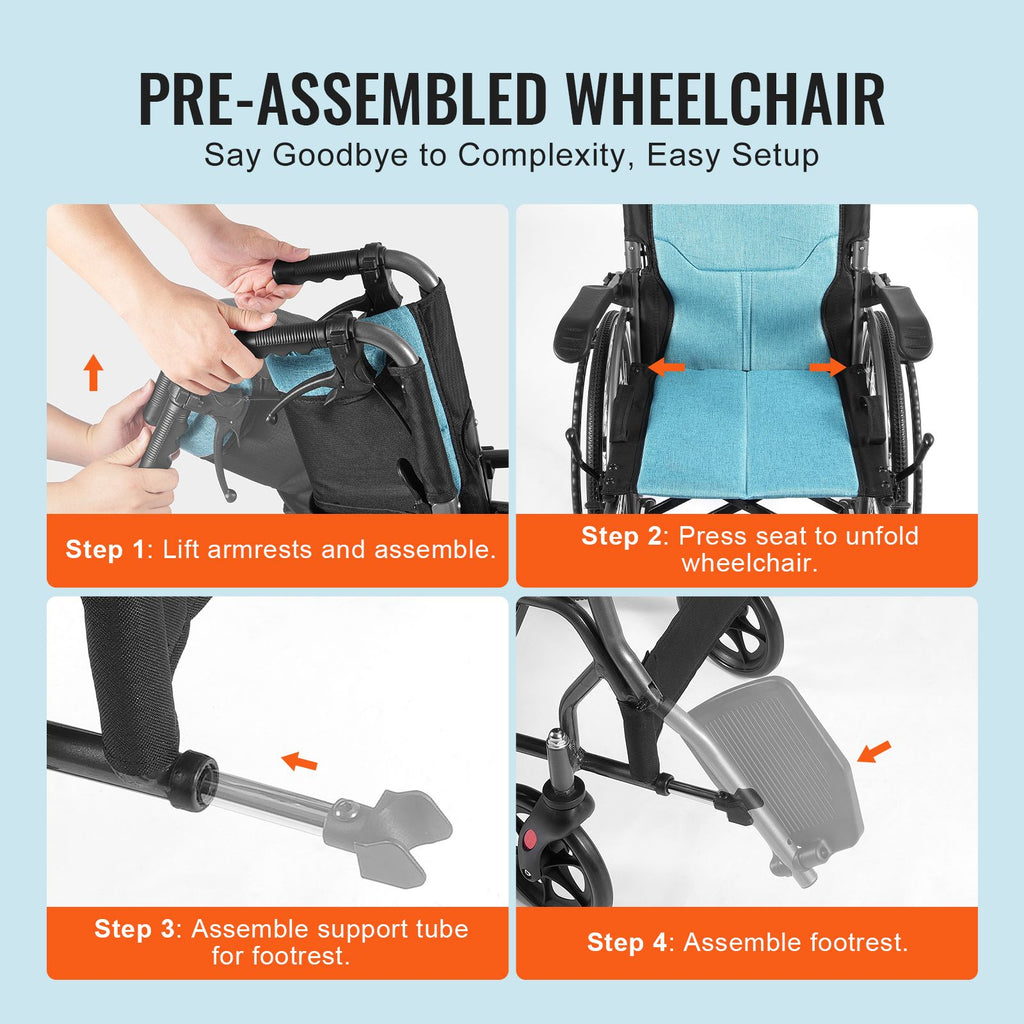 Wheelchair, Durable Aluminum Alloy Ultra-Lightweight Wheelchairs, Portable Wheelchair with Flip-Back Desk-Length Arms, 3-Position Adjustable Footrests, 18-Inch Wide Seat, 250lbs Weight Capacity