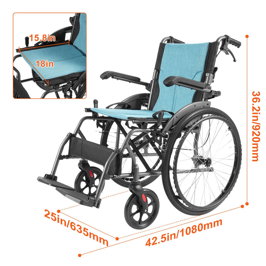 Wheelchair, Durable Aluminum Alloy Ultra-Lightweight Wheelchairs, Portable Wheelchair with Flip-Back Desk-Length Arms, 3-Position Adjustable Footrests, 18-Inch Wide Seat, 250lbs Weight Capacity