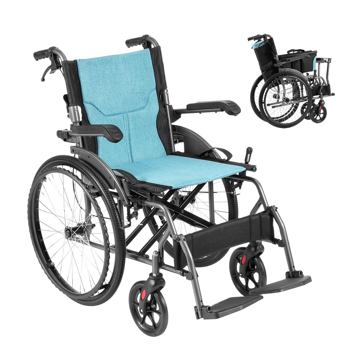 Wheelchair, Durable Aluminum Alloy Ultra-Lightweight Wheelchairs, Portable Wheelchair with Flip-Back Desk-Length Arms, 3-Position Adjustable Footrests, 18-Inch Wide Seat, 250lbs Weight Capacity