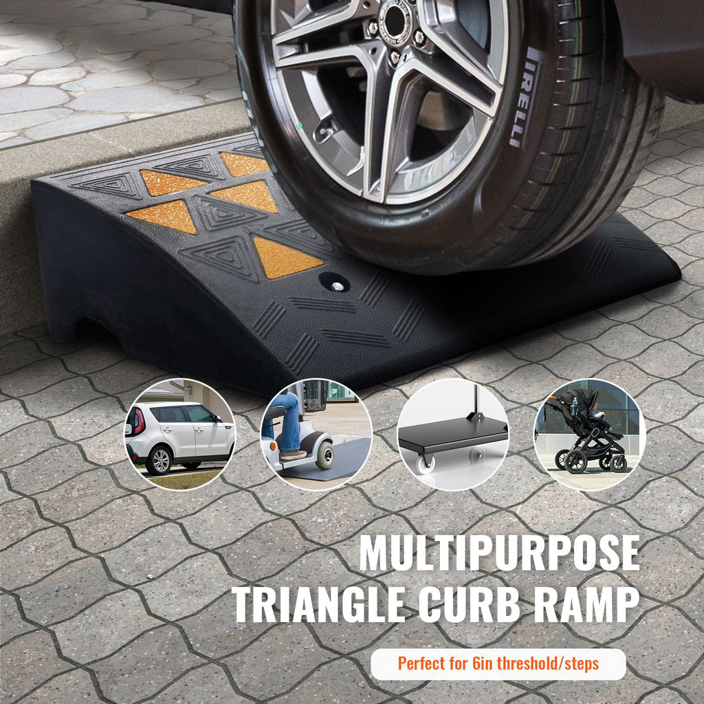Rubber Curb Ramp 15.2 cm Rise Height Sidewalk Curb Ramp, 37 cm Width 49.1 cm Length Driveway Ramp for Curb, 15T Heavy Duty Rubber Ramp for Forklifts, Trucks, Buses, Cars, Wheelchairs, Bikes