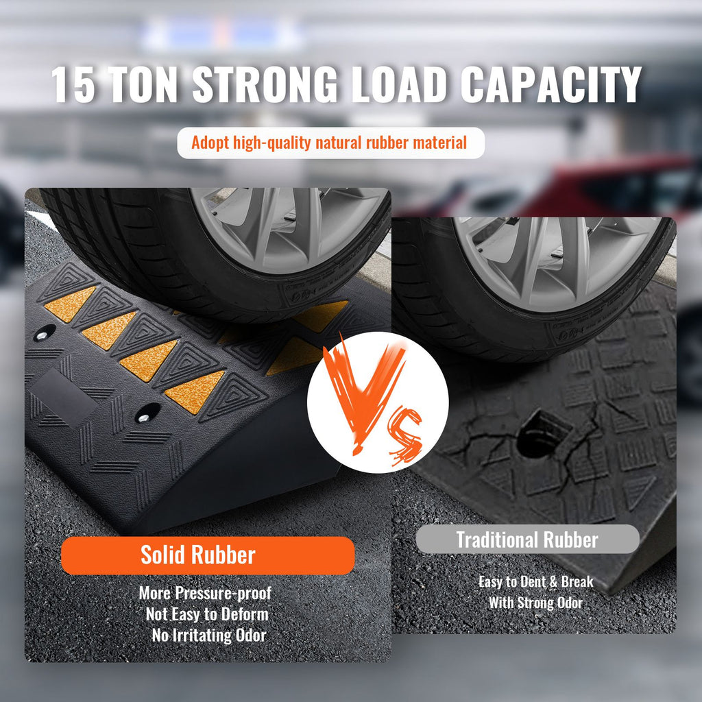 Rubber Curb Ramp 15.2 cm Rise Height Sidewalk Curb Ramp, 37 cm Width 49.1 cm Length Driveway Ramp for Curb, 15T Heavy Duty Rubber Ramp for Forklifts, Trucks, Buses, Cars, Wheelchairs, Bikes