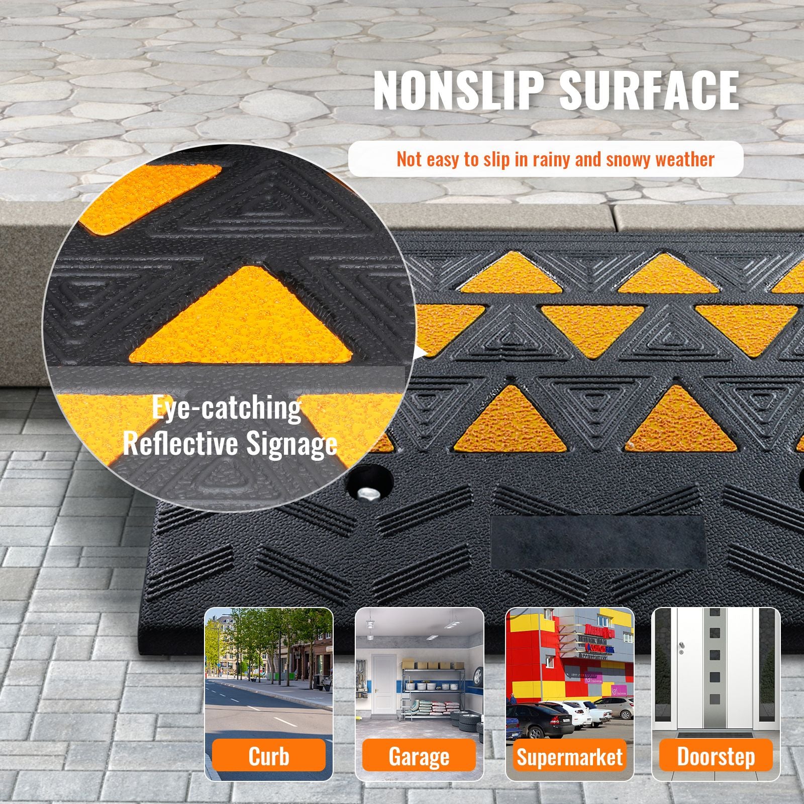 Rubber Curb Ramp 15.2 cm Rise Height Sidewalk Curb Ramp, 37 cm Width 49.1 cm Length Driveway Ramp for Curb, 15T Heavy Duty Rubber Ramp for Forklifts, Trucks, Buses, Cars, Wheelchairs, Bikes