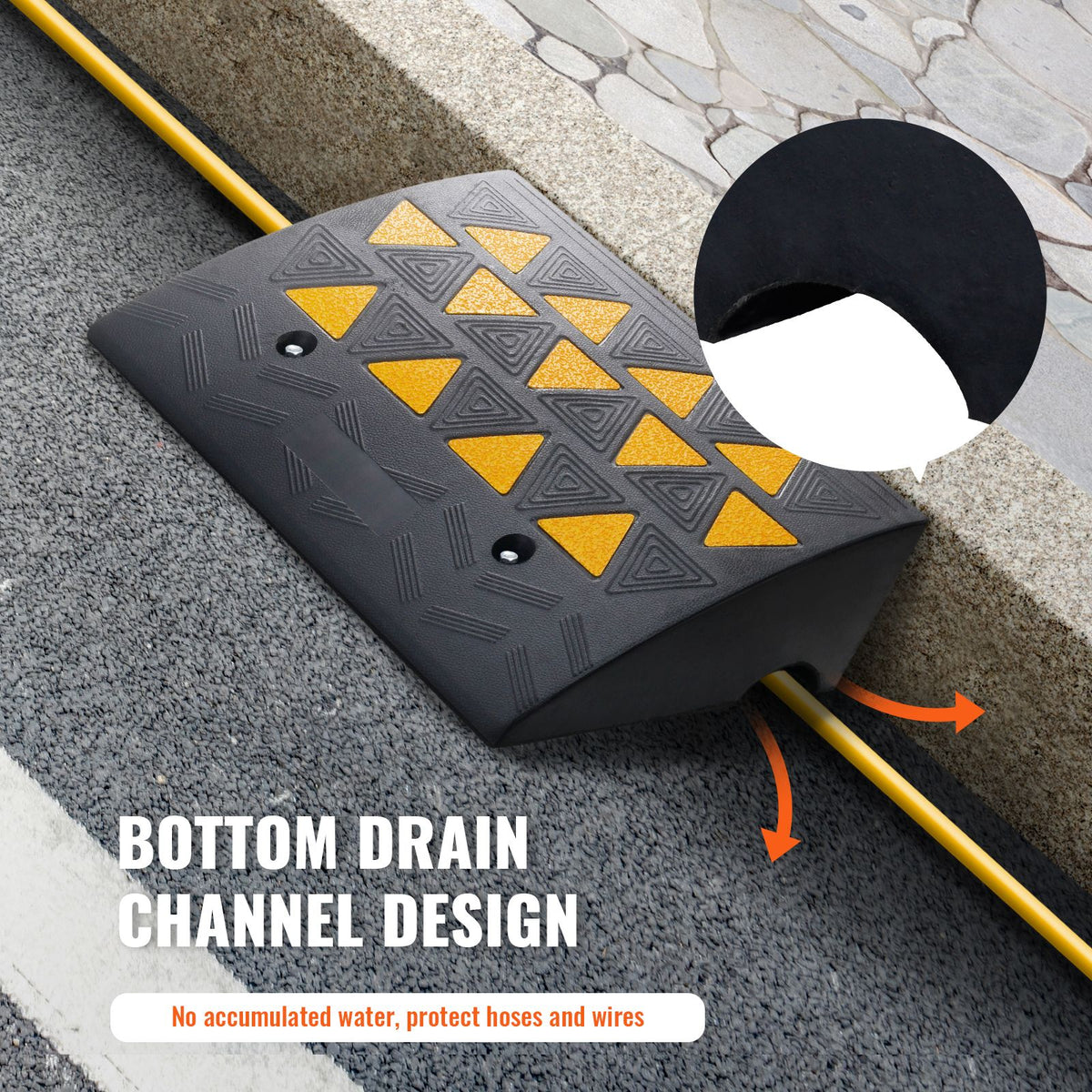 Rubber Curb Ramp 15.2 cm Rise Height Sidewalk Curb Ramp, 37 cm Width 49.1 cm Length Driveway Ramp for Curb, 15T Heavy Duty Rubber Ramp for Forklifts, Trucks, Buses, Cars, Wheelchairs, Bikes
