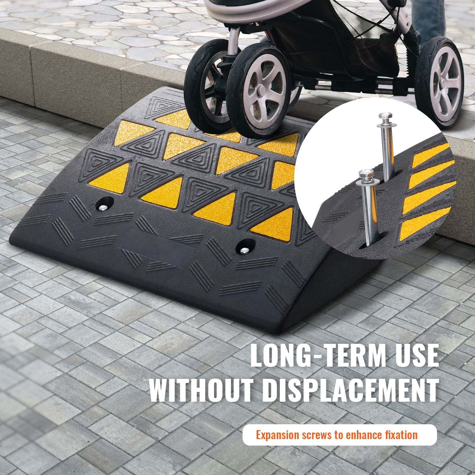 Rubber Curb Ramp 15.2 cm Rise Height Sidewalk Curb Ramp, 37 cm Width 49.1 cm Length Driveway Ramp for Curb, 15T Heavy Duty Rubber Ramp for Forklifts, Trucks, Buses, Cars, Wheelchairs, Bikes