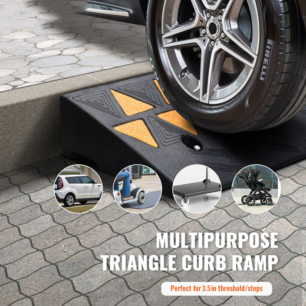 Rubber Curb Ramp 9.4 cm Rise Height Sidewalk Curb Ramp, 25 cm Width 100 cm Length Driveway Ramp for Curb, 15T Heavy Duty Rubber Ramp for Forklifts, Trucks, Buses, Cars, Wheelchairs, Bikes