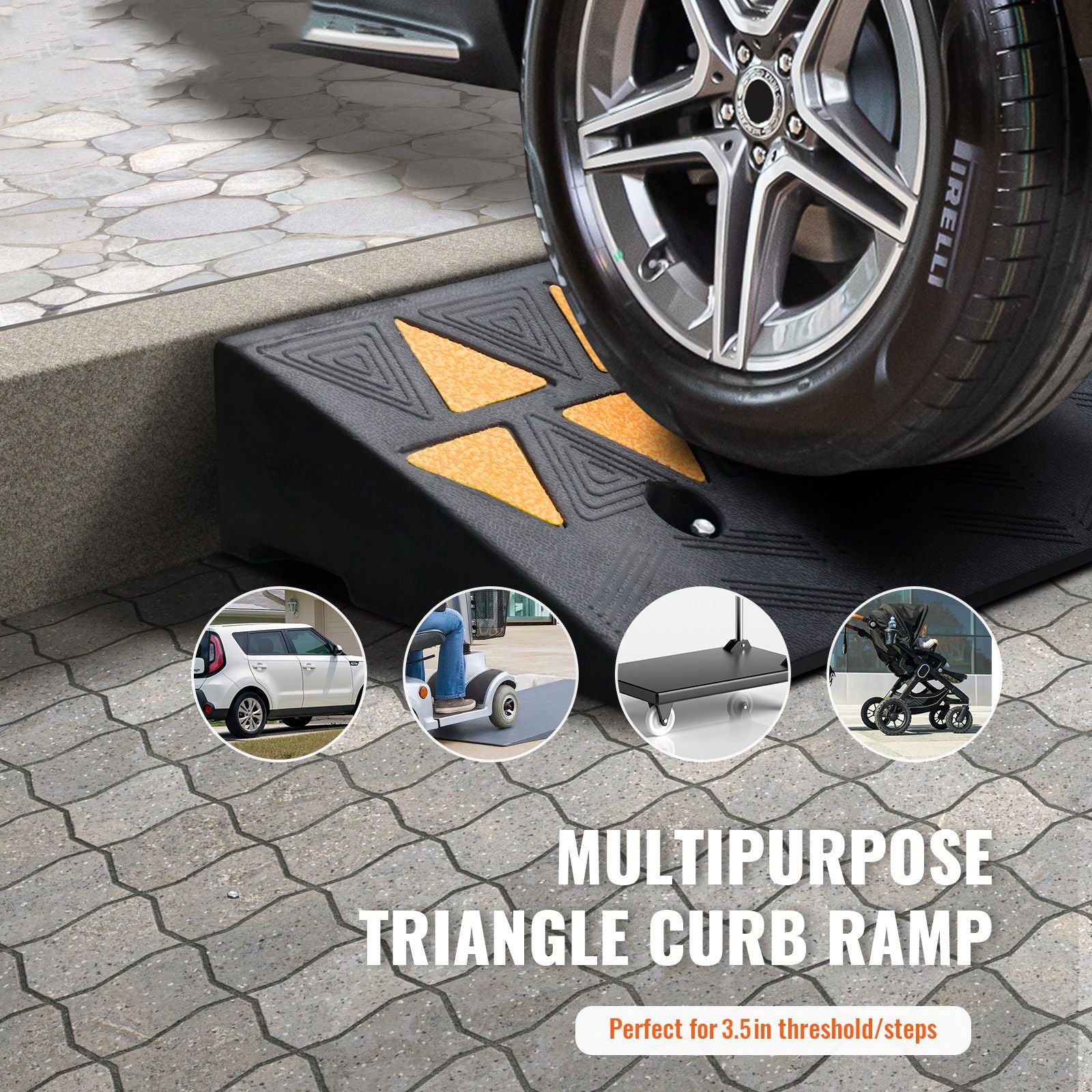 Rubber Curb Ramp 9.4 cm Rise Height Sidewalk Curb Ramp, 25 cm Width 100 cm Length Driveway Ramp for Curb, 15T Heavy Duty Rubber Ramp for Forklifts, Trucks, Buses, Cars, Wheelchairs, Bikes