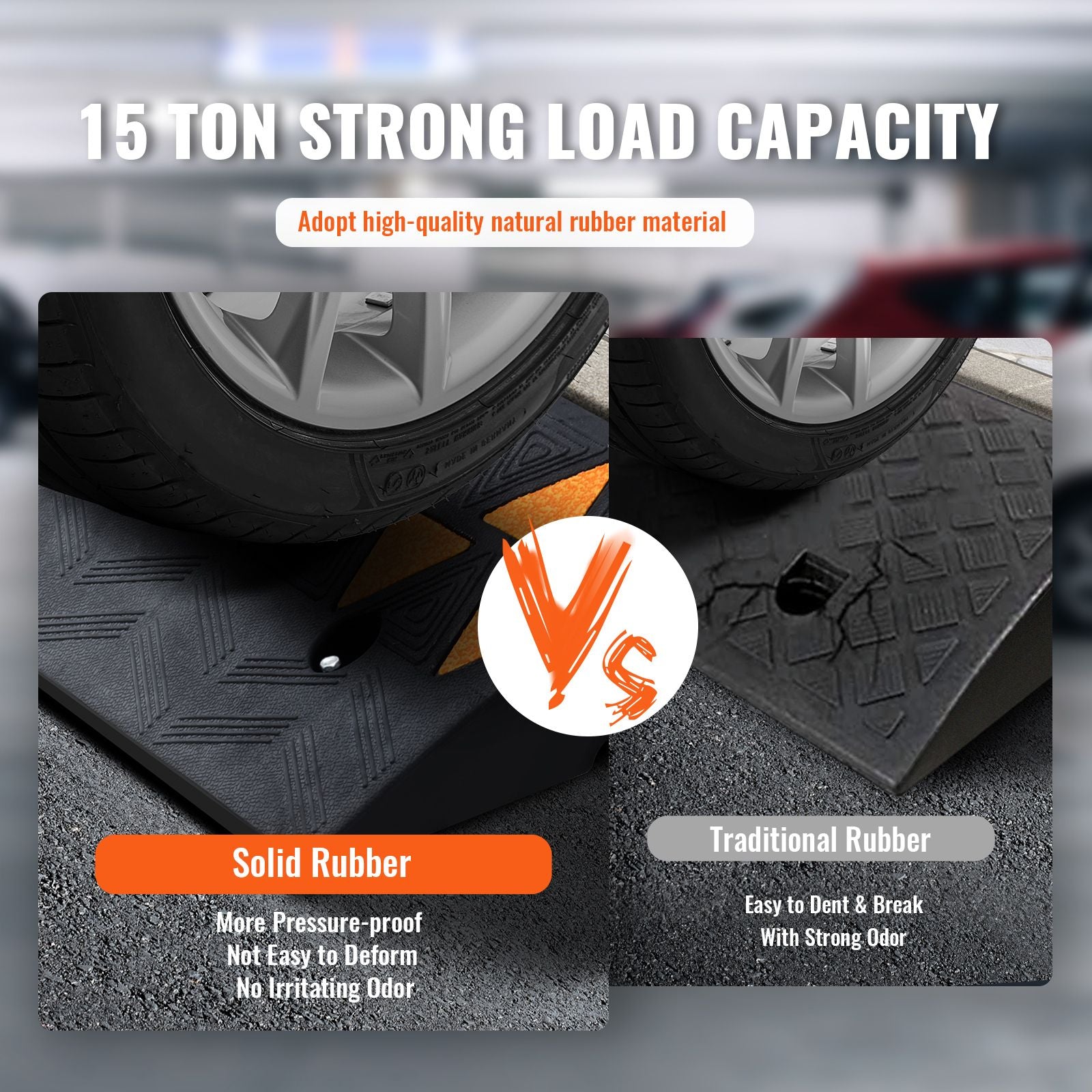 Rubber Curb Ramp 9.4 cm Rise Height Sidewalk Curb Ramp, 25 cm Width 100 cm Length Driveway Ramp for Curb, 15T Heavy Duty Rubber Ramp for Forklifts, Trucks, Buses, Cars, Wheelchairs, Bikes