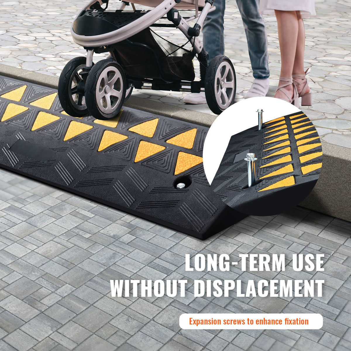 Rubber Curb Ramp 9.4 cm Rise Height Sidewalk Curb Ramp, 25 cm Width 100 cm Length Driveway Ramp for Curb, 15T Heavy Duty Rubber Ramp for Forklifts, Trucks, Buses, Cars, Wheelchairs, Bikes