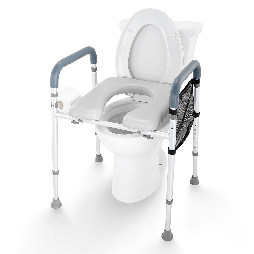 Raised Toilet Seat, 7-Position Height Adjustment 655-805 Mm, 158.7 kg Weight Capacity, with Comfort Padded Aluminum Frame, Universal Toilet Seat Riser, for Elderly, Handicap, Pregnant, Medical