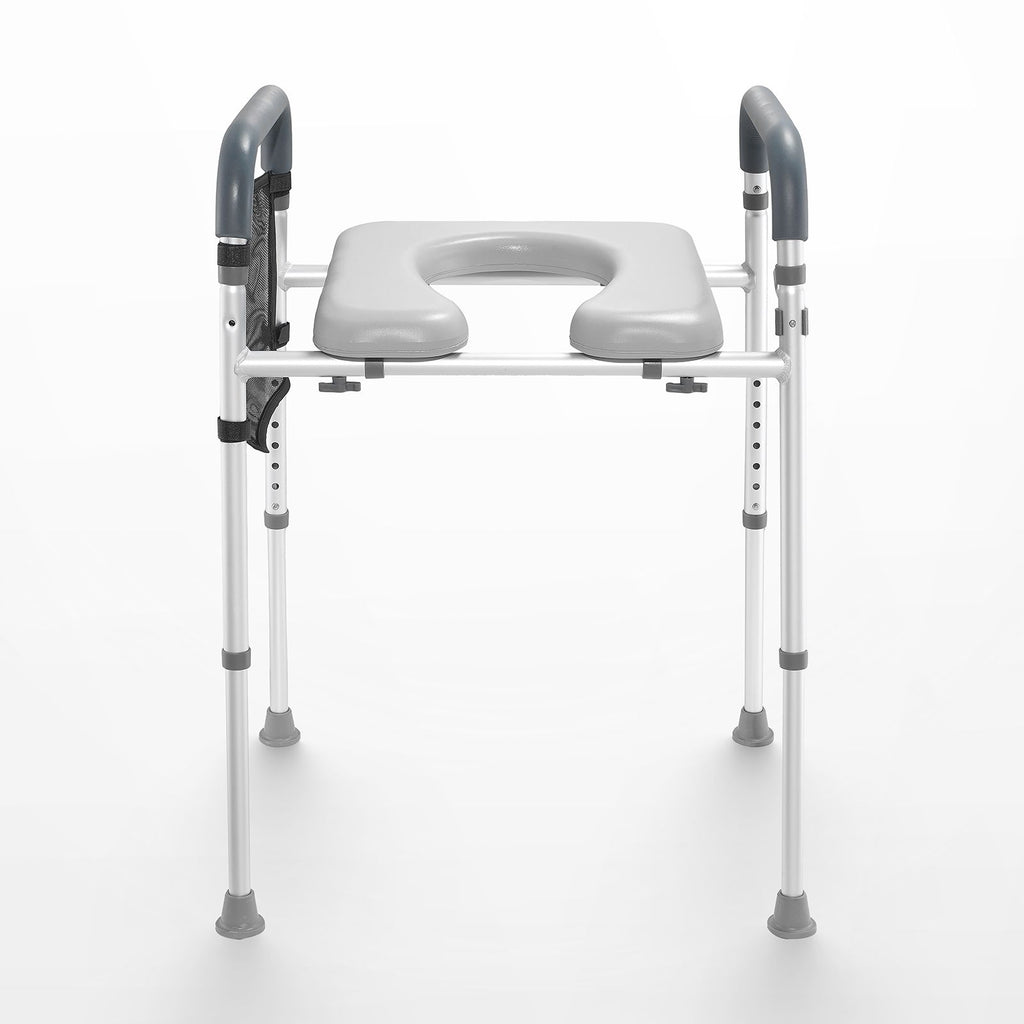 Raised Toilet Seat, 7-Position Height Adjustment 655-805 Mm, 158.7 kg Weight Capacity, with Comfort Padded Aluminum Frame, Universal Toilet Seat Riser, for Elderly, Handicap, Pregnant, Medical