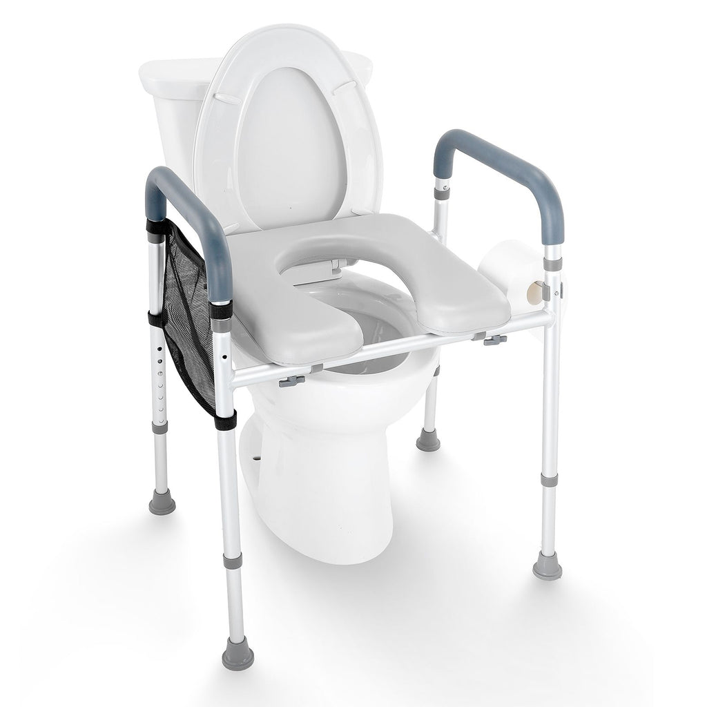 Raised Toilet Seat, 7-Position Height Adjustment 655-805 Mm, 158.7 kg Weight Capacity, with Comfort Padded Aluminum Frame, Universal Toilet Seat Riser, for Elderly, Handicap, Pregnant, Medical