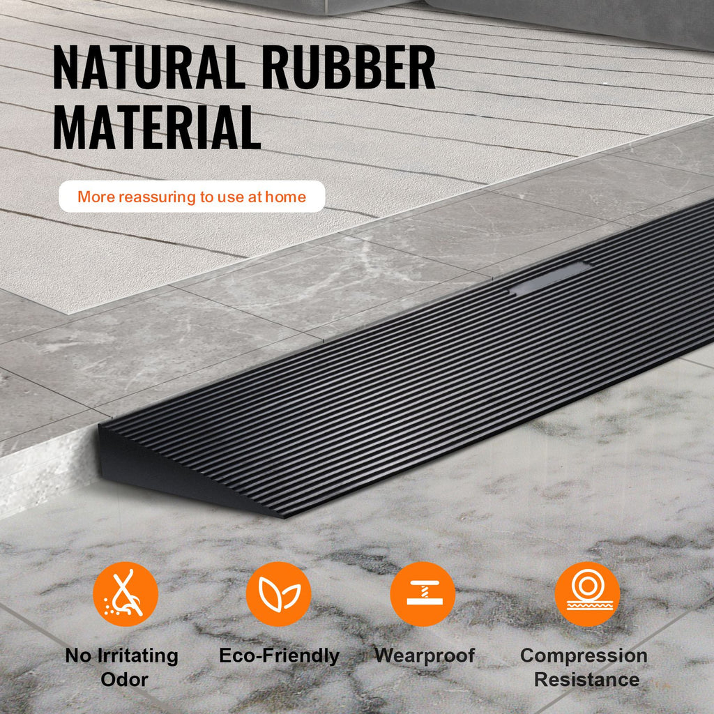 4 cm Rise Cuttable Threshold Ramp for Sweeping Robot, 90 cm Wide Natural Rubber Wheelchair Ramp, Non-Slip Solid Rubber Ramp with Double-Sided Tape for Doorways, Driveways, Bathroom, Smooth Tile