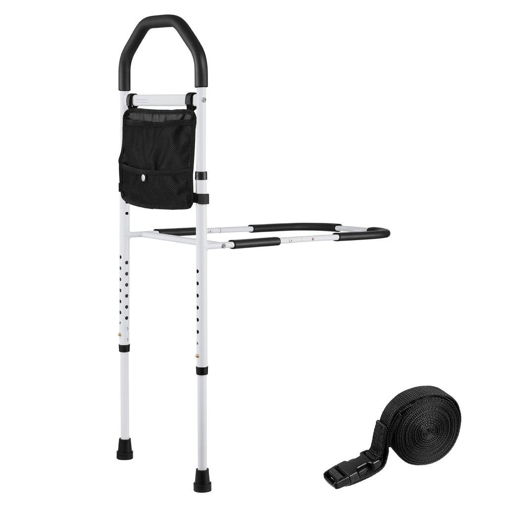 Bed Rail for Elderly, Bedside Assist Rails with Supporting Leg and PU Handrail, Adjustable Height Carbon Steel Pipe Bedside Cane, Bed Bars for Seniors & Patients, Fits King, Queen, Full, Twin