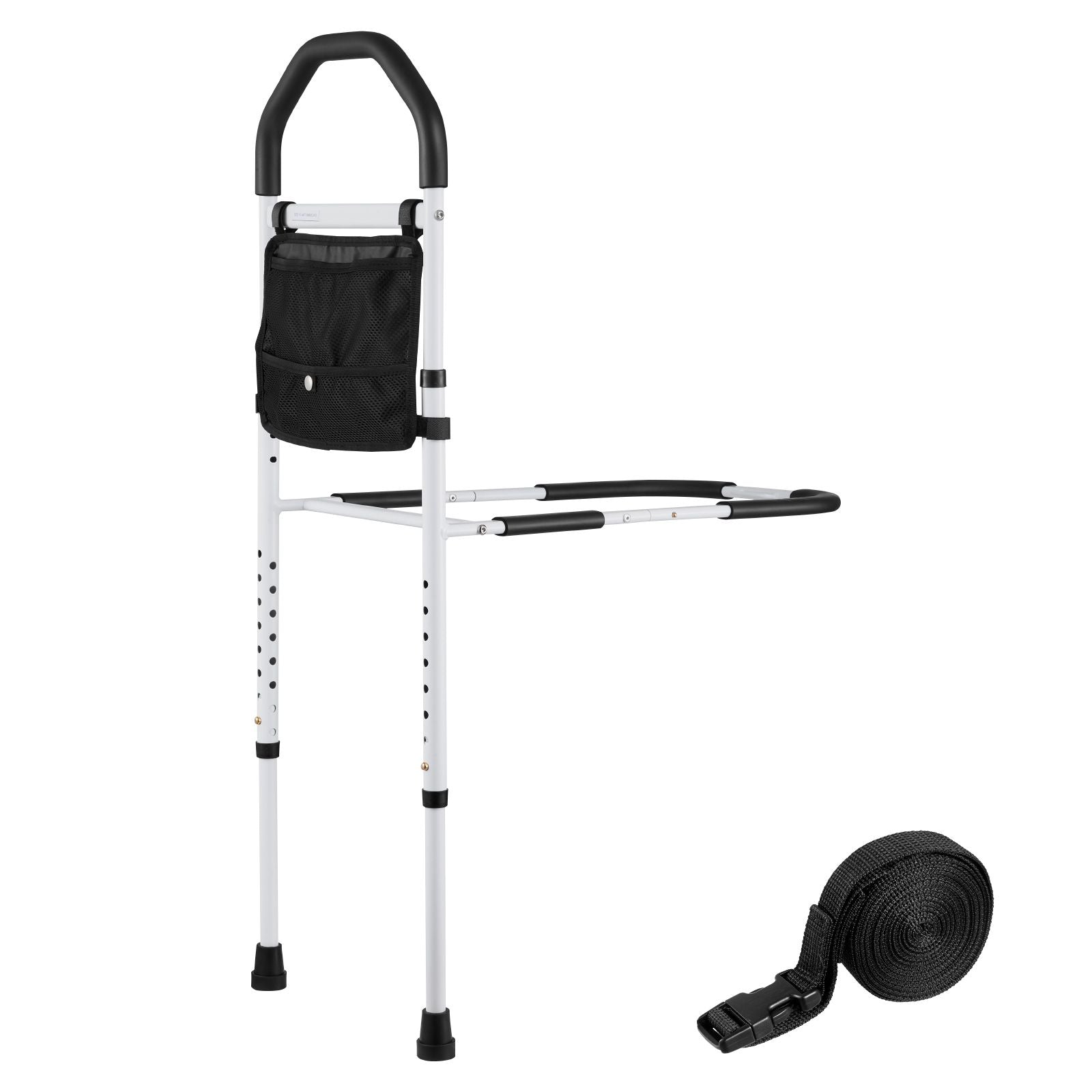 Bed Rail for Elderly, Bedside Assist Rails with Supporting Leg and PU Handrail, Adjustable Height Carbon Steel Pipe Bedside Cane, Bed Bars for Seniors & Patients, Fits King, Queen, Full, Twin