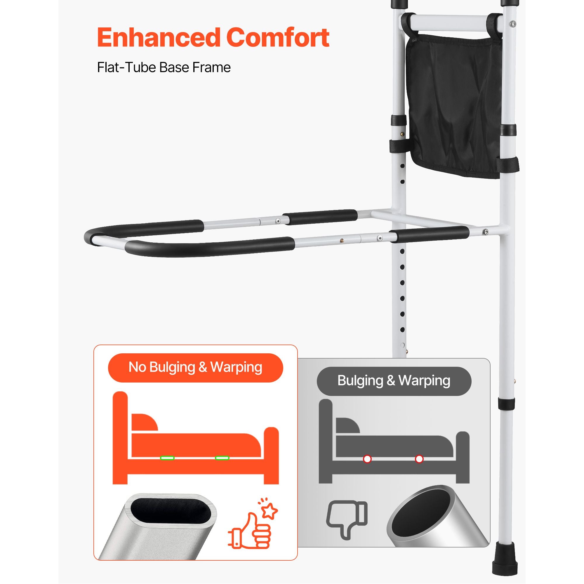 Bed Rail for Elderly, Bedside Assist Rails with Supporting Leg and PU Handrail, Adjustable Height Carbon Steel Pipe Bedside Cane, Bed Bars for Seniors & Patients, Fits King, Queen, Full, Twin