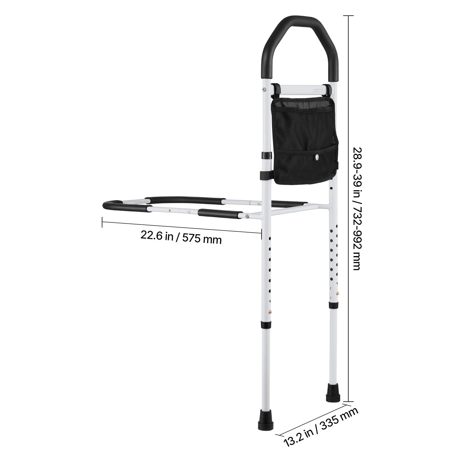 Bed Rail for Elderly, Bedside Assist Rails with Supporting Leg and PU Handrail, Adjustable Height Carbon Steel Pipe Bedside Cane, Bed Bars for Seniors & Patients, Fits King, Queen, Full, Twin