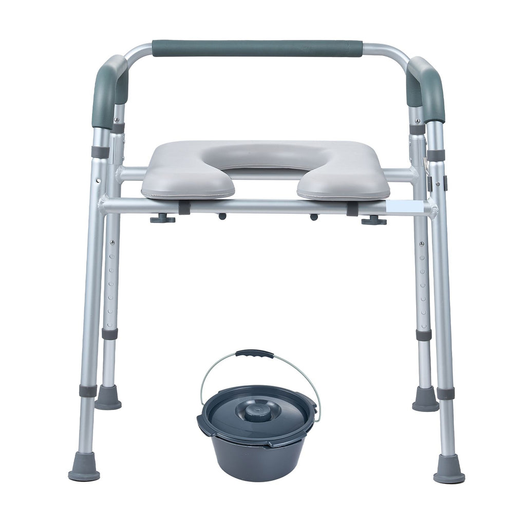 Commode Chair, Bedside Commode with Padded Seat and Arms, 7-Level Adjustable Height, 5.8L Removable Bucket, Easy to Assemble, 350 LBS Capacity, Raised Toilet Seat for Adults Seniors