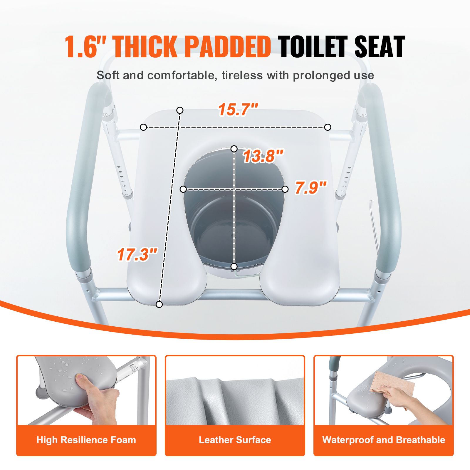 Commode Chair, Bedside Commode with Padded Seat and Arms, 7-Level Adjustable Height, 5.8L Removable Bucket, Easy to Assemble, 350 LBS Capacity, Raised Toilet Seat for Adults Seniors