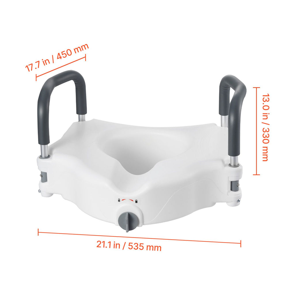 Raised Toilet Seat with Arms, 136.1 kg Load Capacity, 127 mm Lift Height, Widened Commode Elevated Toilet Seat Riser with Padded Handles for Seniors, Elderly, Handicap, Disabled, and Adults Use