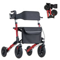 Rollator Walker with Seat for Seniors, Ultra Compact 3-Fold Rolling Walker, Lightweight Aluminum Mobility Walking Aid with PU Solid Wheels, Adjustable Handle, Cup & Cane Holder - Supports 136kg