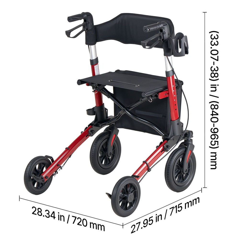 Rollator Walker with Seat for Seniors, Ultra Compact 3-Fold Rolling Walker, Lightweight Aluminum Mobility Walking Aid with PU Solid Wheels, Adjustable Handle, Cup & Cane Holder - Supports 136kg