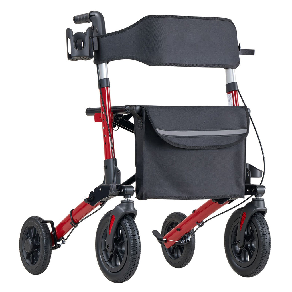 Rollator Walker with Seat for Seniors, Ultra Compact 3-Fold Rolling Walker, Lightweight Aluminum Mobility Walking Aid with PU Solid Wheels, Adjustable Handle, Cup & Cane Holder - Supports 136kg