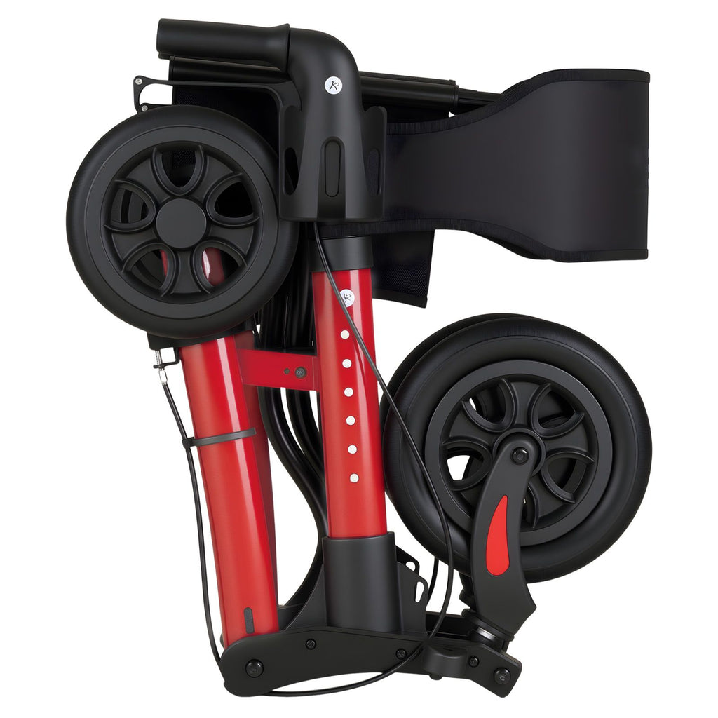 Rollator Walker with Seat for Seniors, Ultra Compact 3-Fold Rolling Walker, Lightweight Aluminum Mobility Walking Aid with PU Solid Wheels, Adjustable Handle, Cup & Cane Holder - Supports 136kg