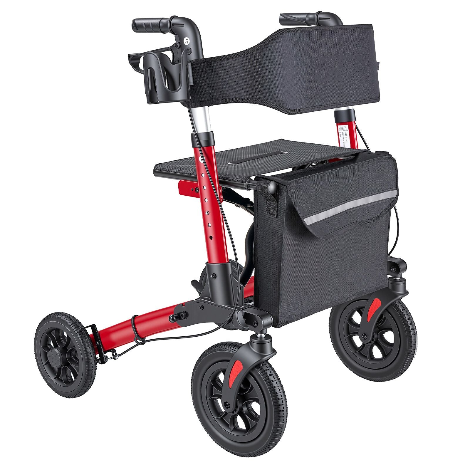 Rollator Walker with Seat for Seniors, Ultra Compact 3-Fold Rolling Walker, Lightweight Aluminum Mobility Walking Aid with PU Solid Wheels, Adjustable Handle, Cup & Cane Holder - Supports 136kg