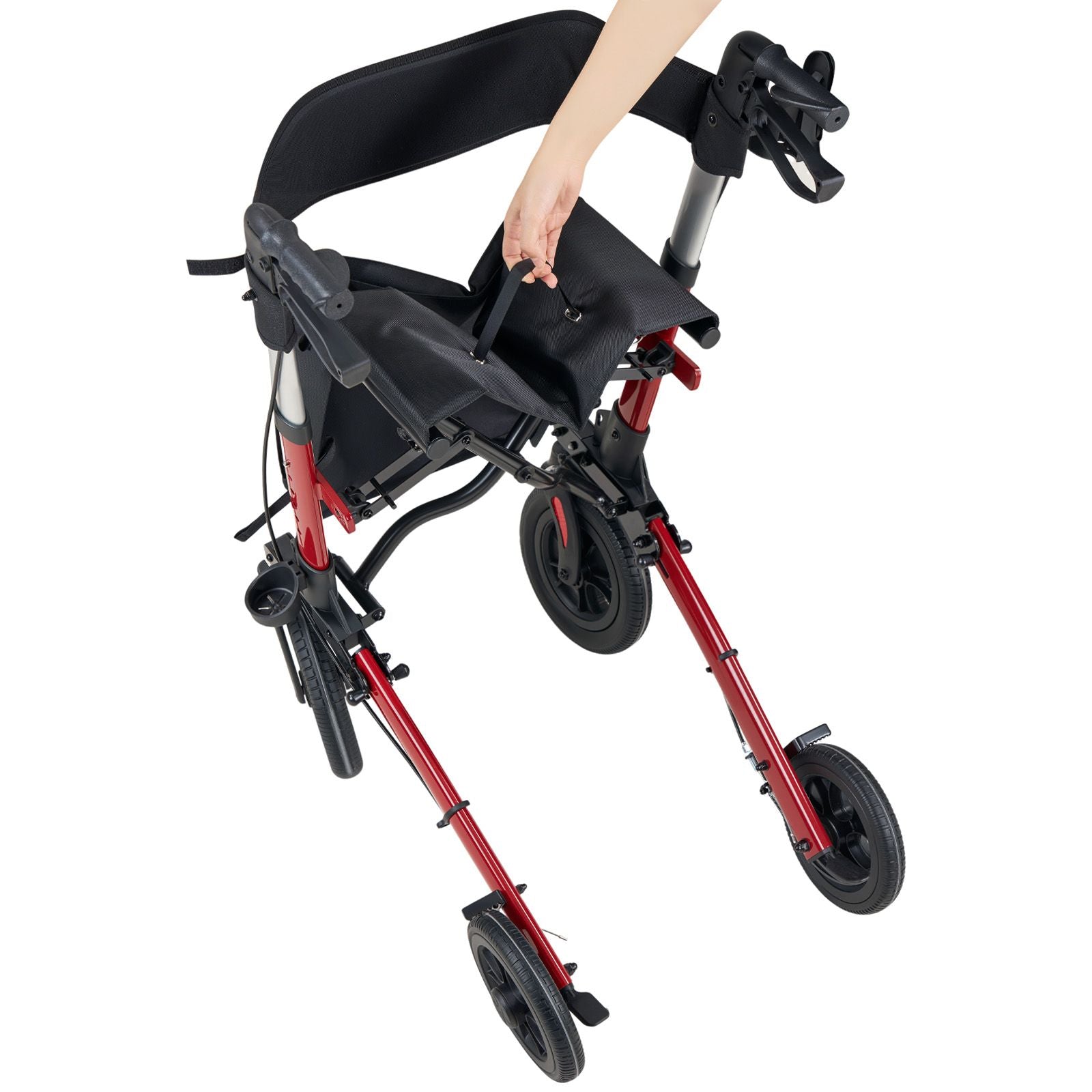 Rollator Walker with Seat for Seniors, Ultra Compact 3-Fold Rolling Walker, Lightweight Aluminum Mobility Walking Aid with PU Solid Wheels, Adjustable Handle, Cup & Cane Holder - Supports 136kg