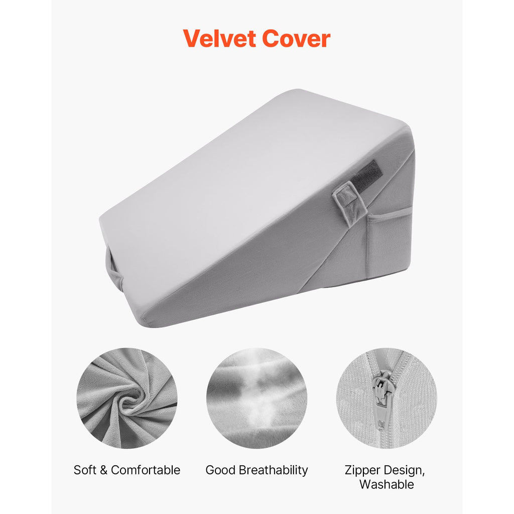 Bed Wedge Pillow for Sleeping, Adjustable Orthopedic Bed Wedge, 25D High-Density Foam Filling & Soft Washable Cover, Post Surgery Pillow for Acid Reflux, Back Pain, Snoring Relief, Light Grey