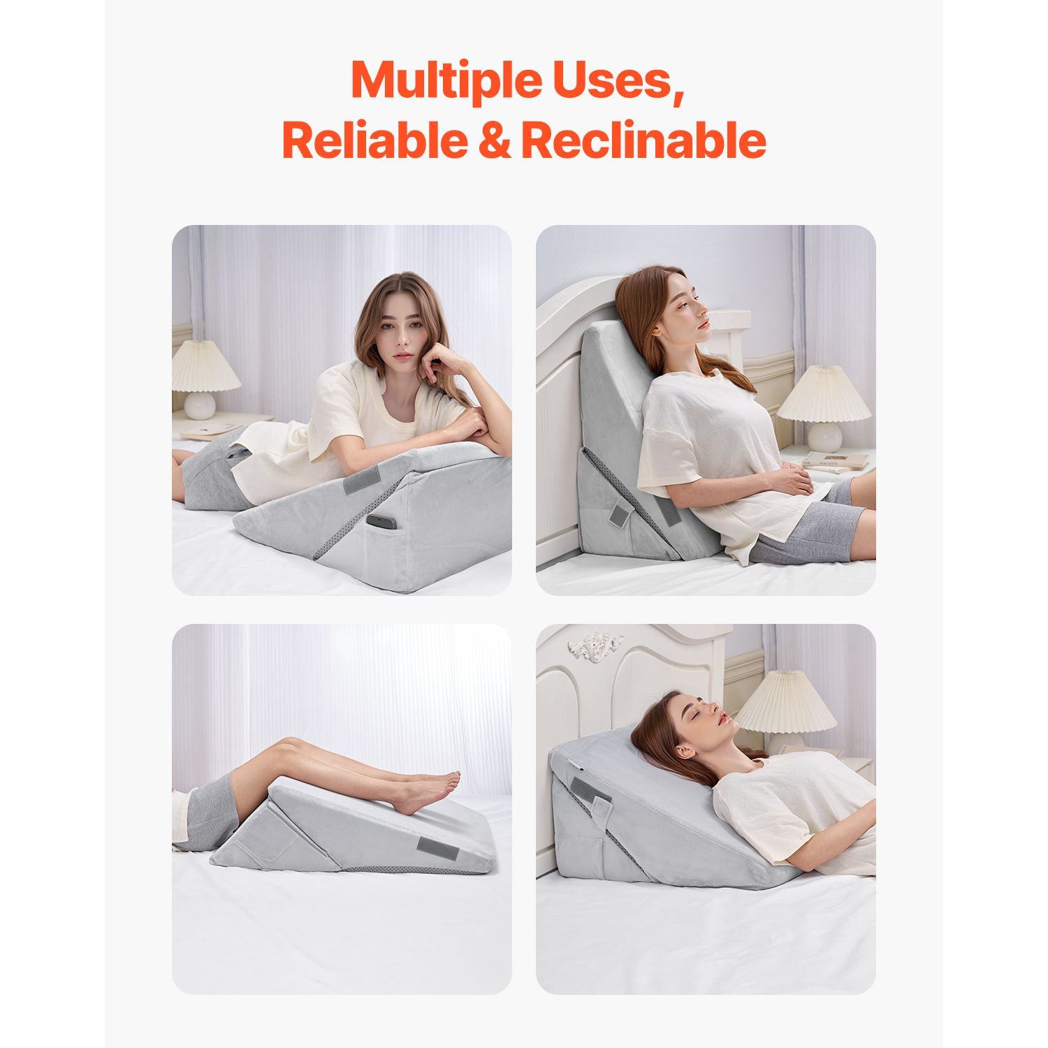 Bed Wedge Pillow for Sleeping, Adjustable Orthopedic Bed Wedge, 25D High-Density Foam Filling & Soft Washable Cover, Post Surgery Pillow for Acid Reflux, Back Pain, Snoring Relief, Light Grey