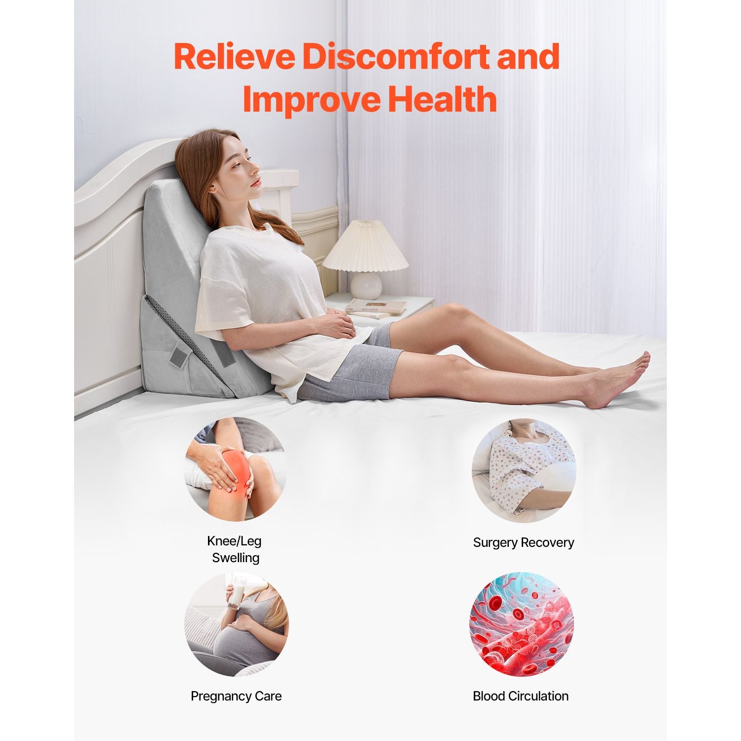 Bed Wedge Pillow for Sleeping, Adjustable Orthopedic Bed Wedge, 25D High-Density Foam Filling & Soft Washable Cover, Post Surgery Pillow for Acid Reflux, Back Pain, Snoring Relief, Light Grey