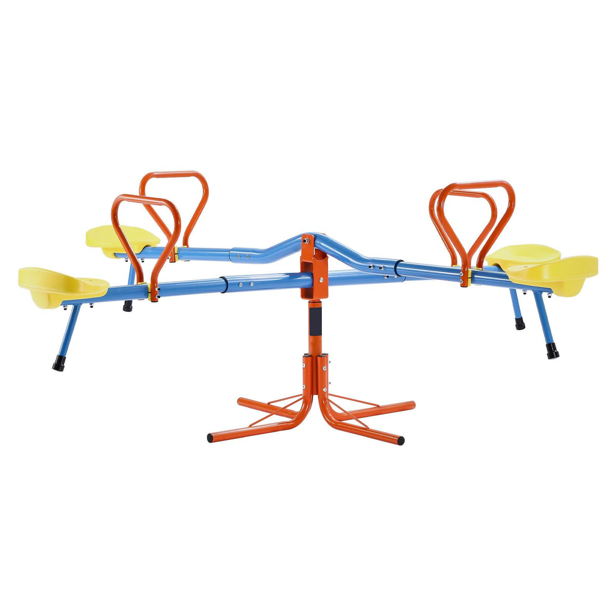 Kids Seesaw, 49.9 kg Load Capacity per Seat, Sit and Spin Teeter Totter with 4-prong Support Legs, Kids Outdoor Playground Equipment, Swiveling 360 Degrees Rotating for Children Aged 3+, 4 Seats