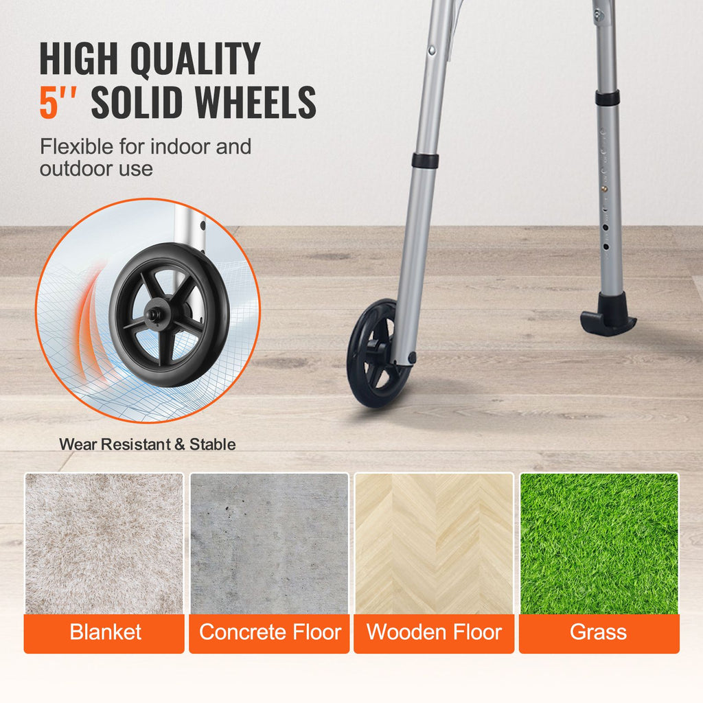 2 in 1 Folding Walker & Removable Armrests, Height Adjustable Foldable Walker with 5" Solid Wheels, Lightweight Aluminum | Front Wheeled Mobility Aid for Elderly Handicapped Disabled, 450 Pounds