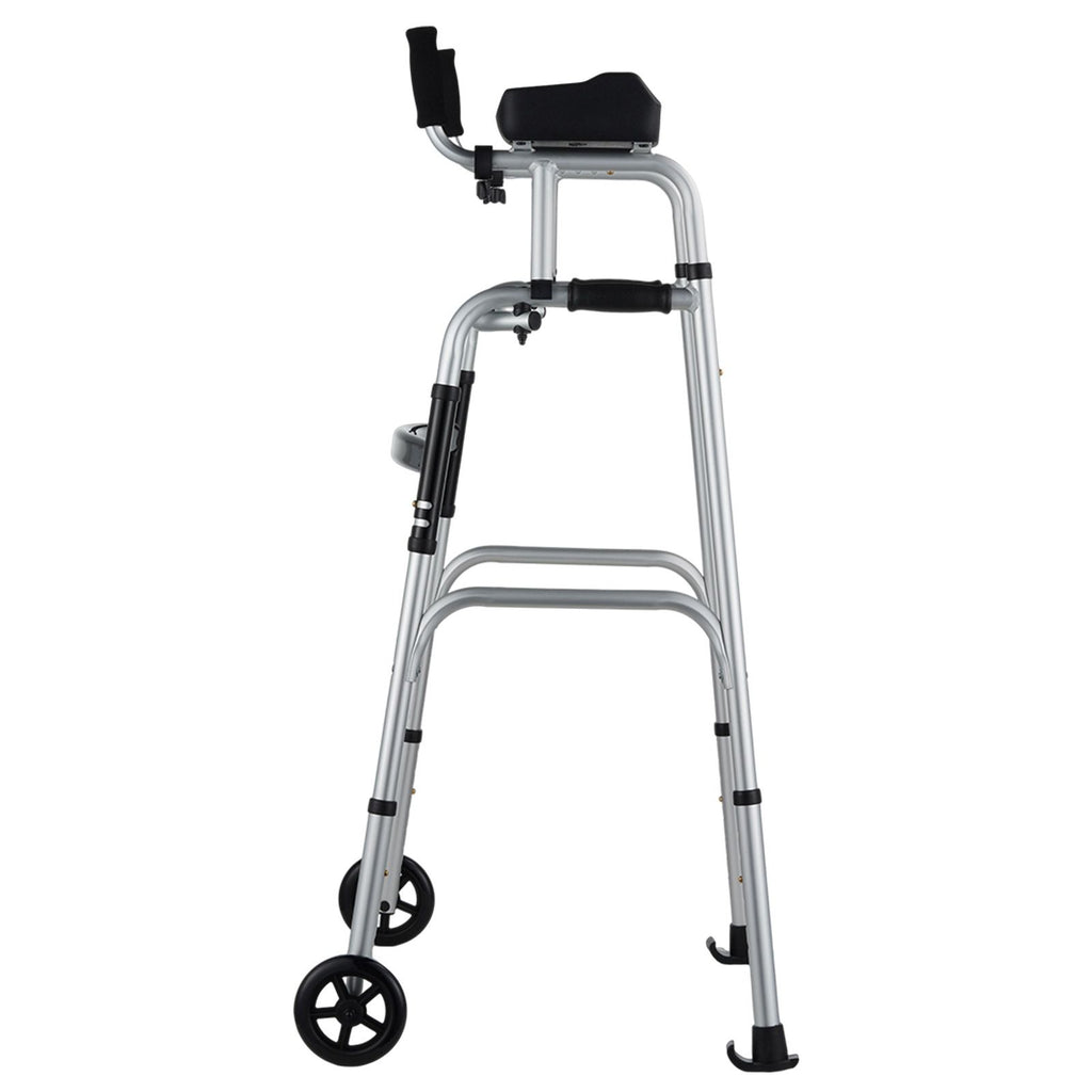2 in 1 Folding Walker & Removable Armrests, Height Adjustable Foldable Walker with 5" Solid Wheels, Lightweight Aluminum | Front Wheeled Mobility Aid for Elderly Handicapped Disabled, 450 Pounds