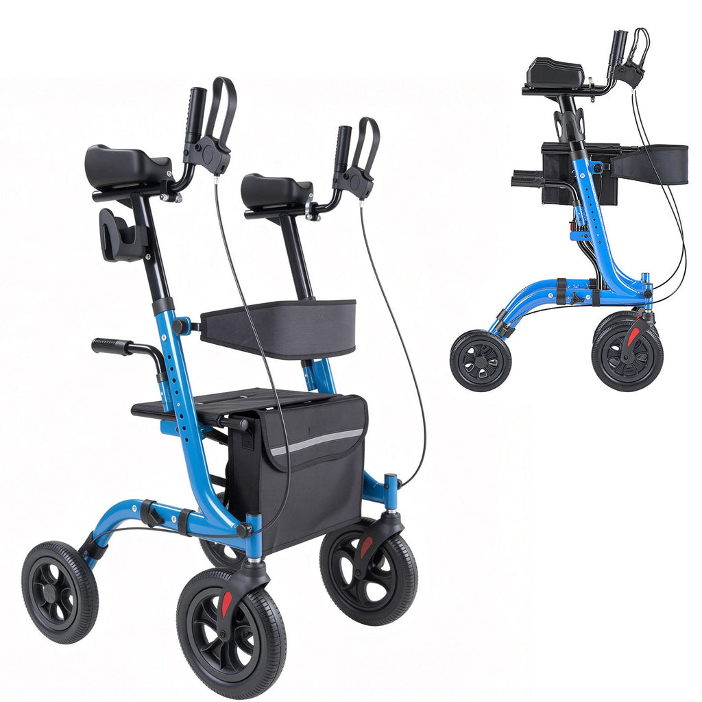 Rollator Walker with Seat for Seniors, Foldable Rolling Walker, Lightweight Aluminum Mobility Walking Aid with PU Solid Wheels, Adjustable Handle, Storage Bag, Cup/Cane Holder - Supports 136kg