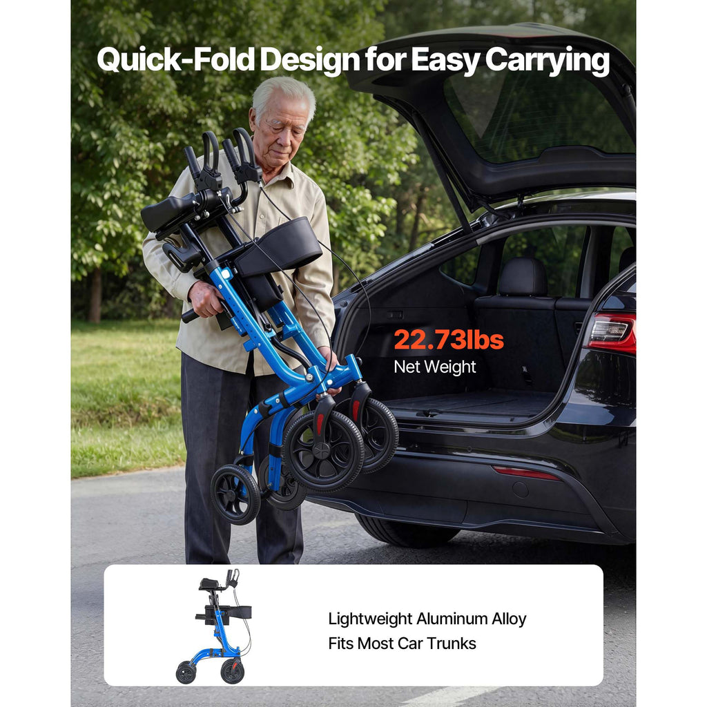 Rollator Walker with Seat for Seniors, Foldable Rolling Walker, Lightweight Aluminum Mobility Walking Aid with PU Solid Wheels, Adjustable Handle, Storage Bag, Cup/Cane Holder - Supports 136kg