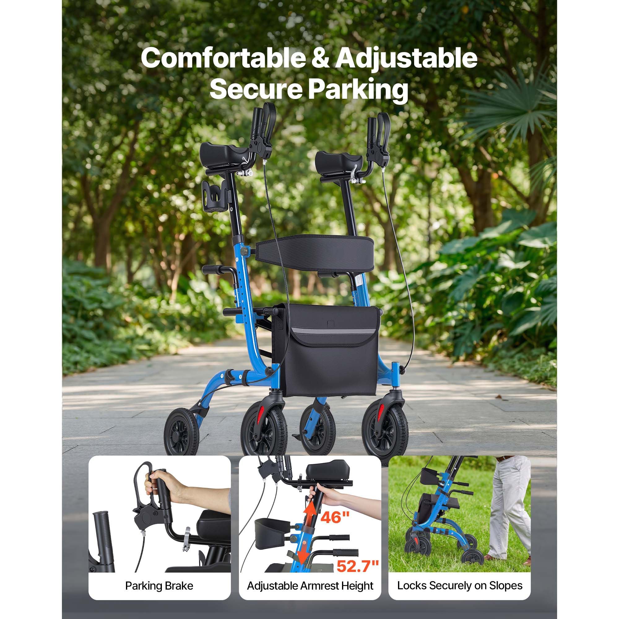 Rollator Walker with Seat for Seniors, Foldable Rolling Walker, Lightweight Aluminum Mobility Walking Aid with PU Solid Wheels, Adjustable Handle, Storage Bag, Cup/Cane Holder - Supports 136kg