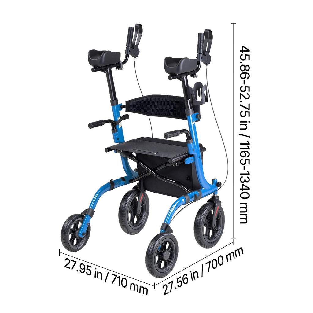 Rollator Walker with Seat for Seniors, Foldable Rolling Walker, Lightweight Aluminum Mobility Walking Aid with PU Solid Wheels, Adjustable Handle, Storage Bag, Cup/Cane Holder - Supports 136kg
